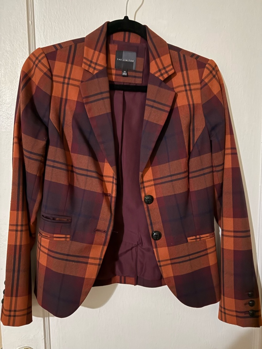 The Limited Orange and Burgundy Plaid Blazer